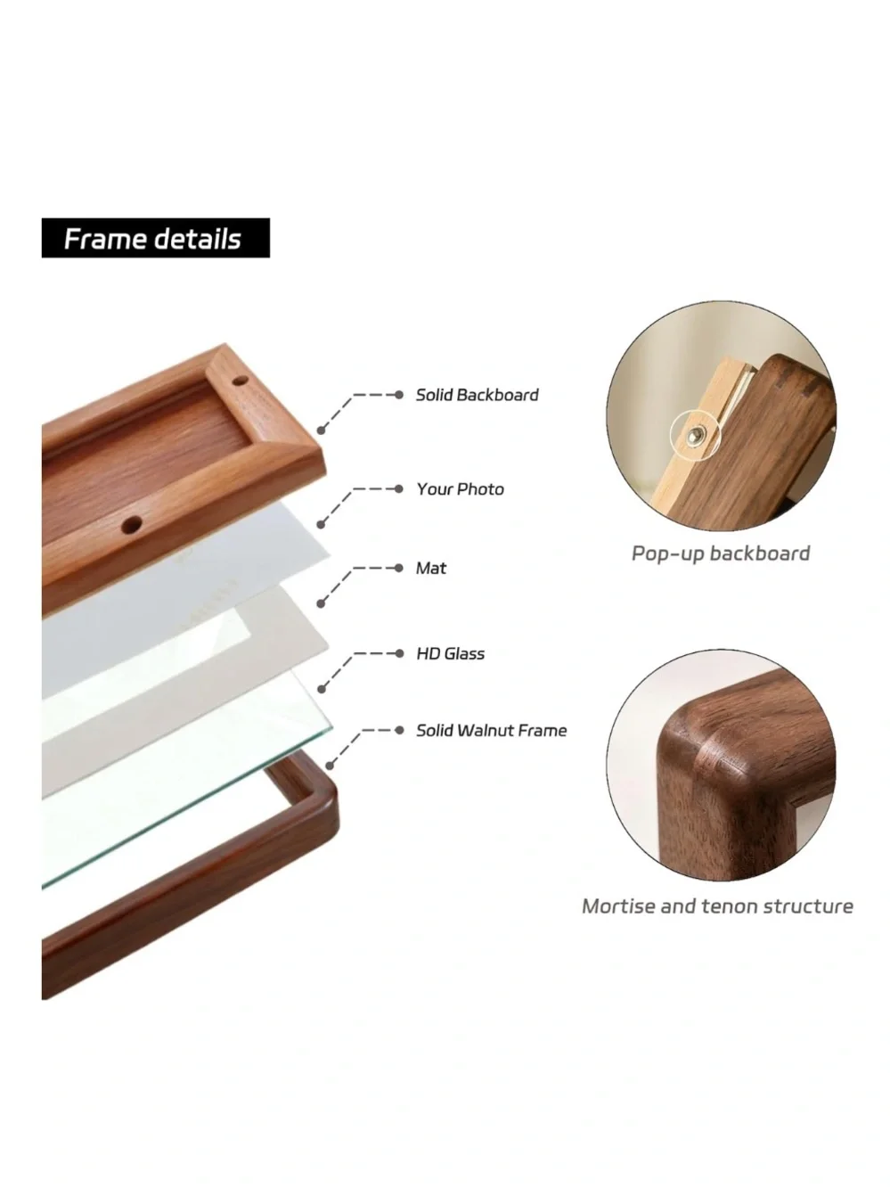 Wood & Glass Picture Frame 8x10” for Wall or Tabletop WALNUT